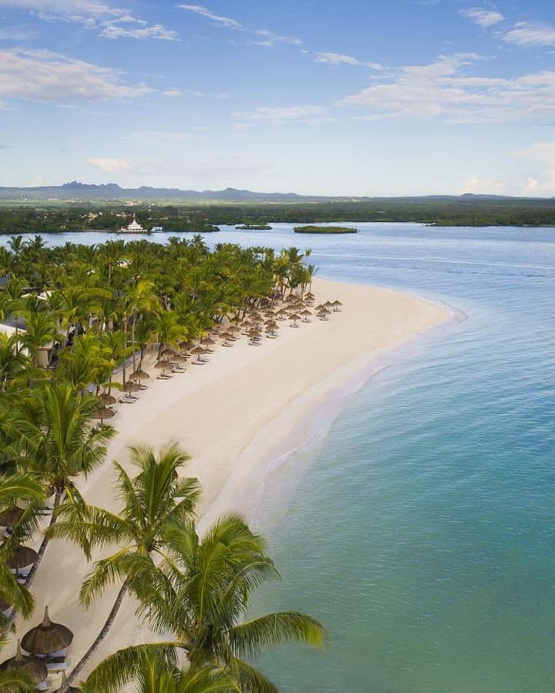 Pam Golding Mauritius advertising creative — aerial view of a Mauritian beach